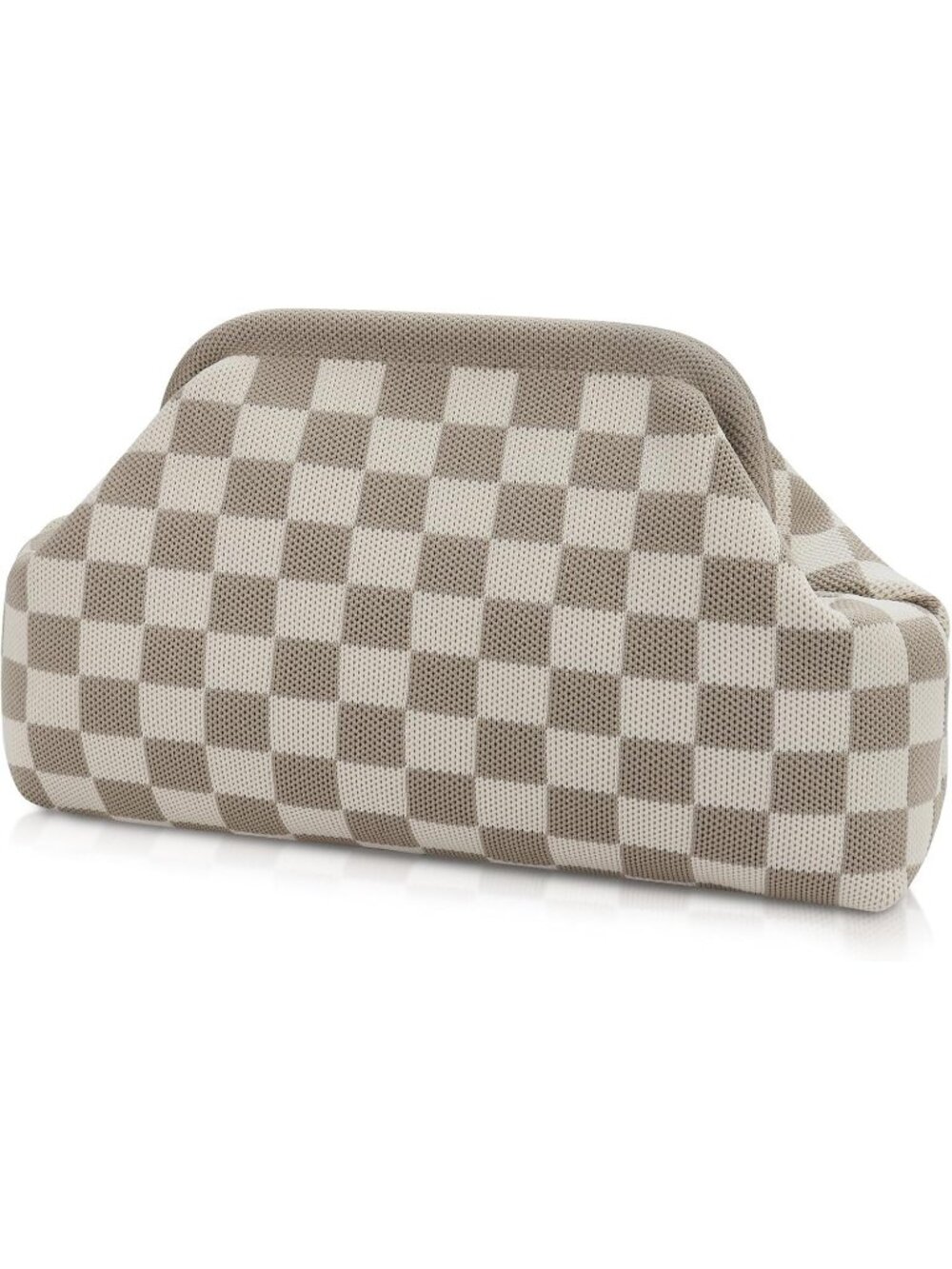 Women Light Gray Beige Woven Clutch Purse Striped Dumpling Crochet Beach Handbag